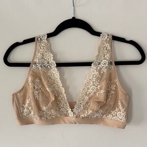Wacoal Bra Lace Embroidered Size 42 Tan Sexy Romantic Twee